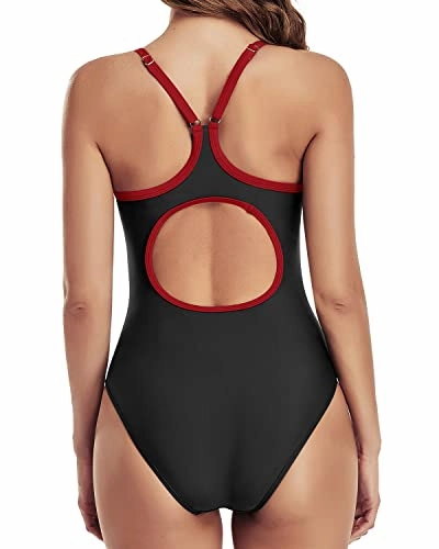 Women's Tummy Control Bathing Suit Squared Neckline-Black